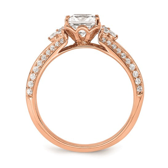 14k Rose Gold (Holds 1 carat (5.5mm) Princess Center) 1/3 carat Diamond Semi-Mount Engagement Ring