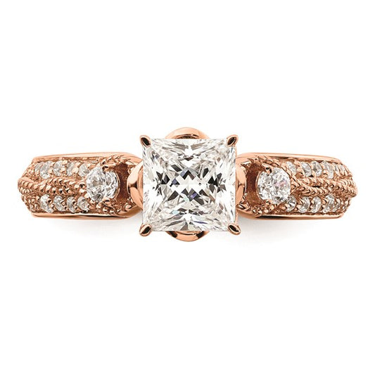 14k Rose Gold (Holds 1 carat (5.5mm) Princess Center) 1/4 carat Diamond Semi-Mount Engagement Ring