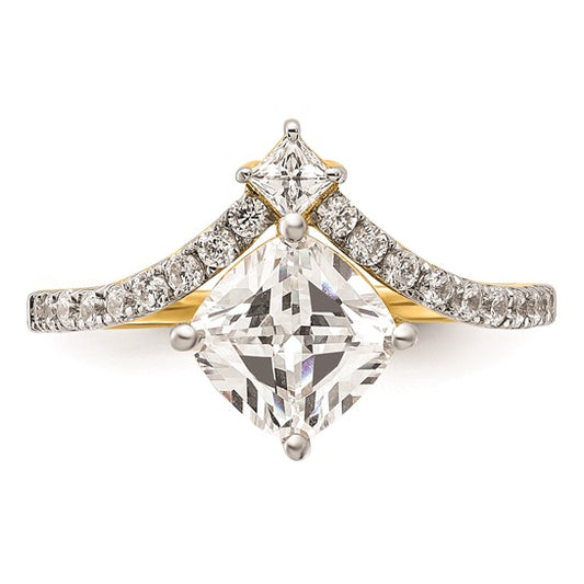 14k Asymmetric (Holds 1.5 carat (7.00x6.9mm) Cushion Center) 1/2 carat Diamond Semi-Mount Engagement Ring