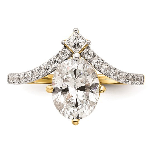 14k Asymmetric (Holds 1.5 carat (9.2x6.9mm) Oval Center) 1/2 carat Diamond Semi-Mount Engagement Ring