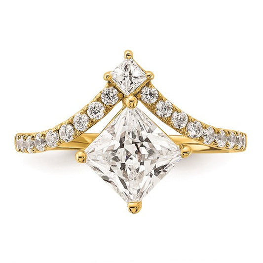 14k Asymmetric (Holds 1.5 carat (6.5mm) Princess Center) 1/2 carat Diamond Semi-Mount Engagement Ring