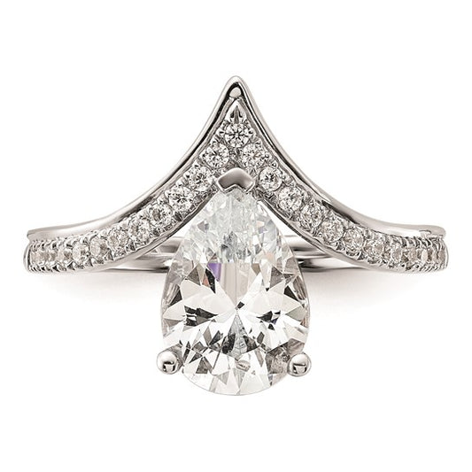 14k White Gold Asymmetric (Holds 1.5 carat (10x6.4mm) Pear Center) 1/5 carat Diamond Semi-Mount Engagement Ring