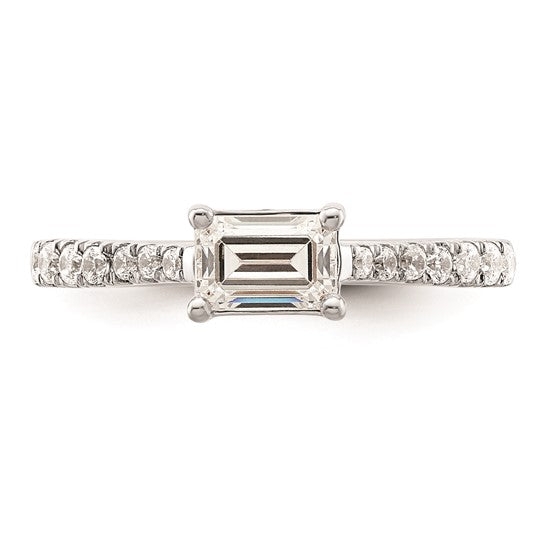 14k White Gold East West (Holds 3/4 carat (6.1x4.5mm) Emerald-cut Center) 1/4 carat Diamond Semi-Mount Engagement Ring