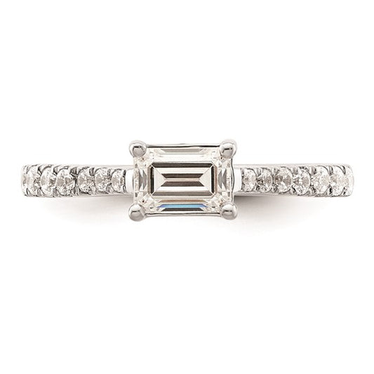 14k White Gold East West (Holds 3/4 carat (6.1x4.5mm) Emerald-cut Center) 1/4 carat Diamond Semi-Mount Engagement Ring