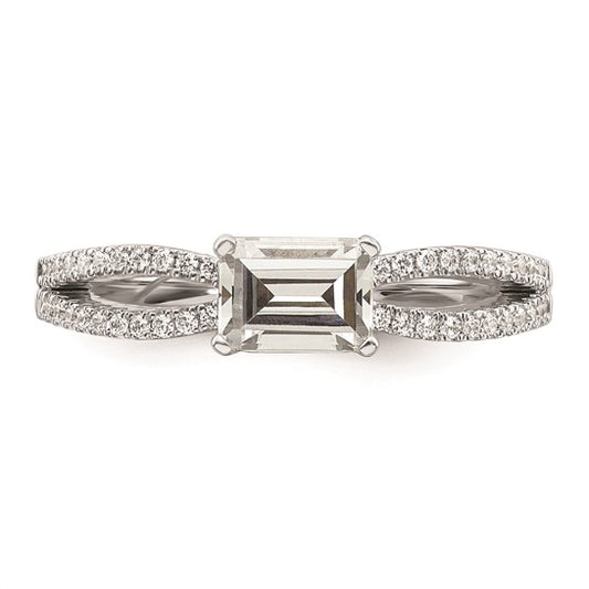 14k White Gold East West (Holds 3/4 carat (6.1x4.5mm) Emerald-cut Center) 1/6 carat Diamond Semi-Mount Engagement Ring