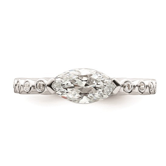 14k White Gold East West (Holds 3/4 carat (9.2x5.00mm) Marquise Center) 1/15 carat Diamond Semi-Mount Engagement Ring