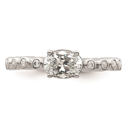 14k White Gold East West (Holds 3/4 carat (7.1x5.4mm) Oval Center) 1/8 carat Diamond Semi-Mount Engagement Ring