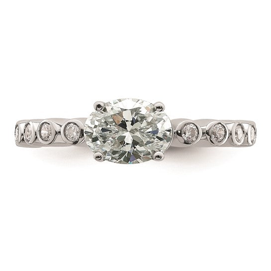 14k White Gold East West (Holds 1 carat (8.00x6.1mm) Oval Center) 1/5 carat Diamond Semi-Mount Engagement Ring