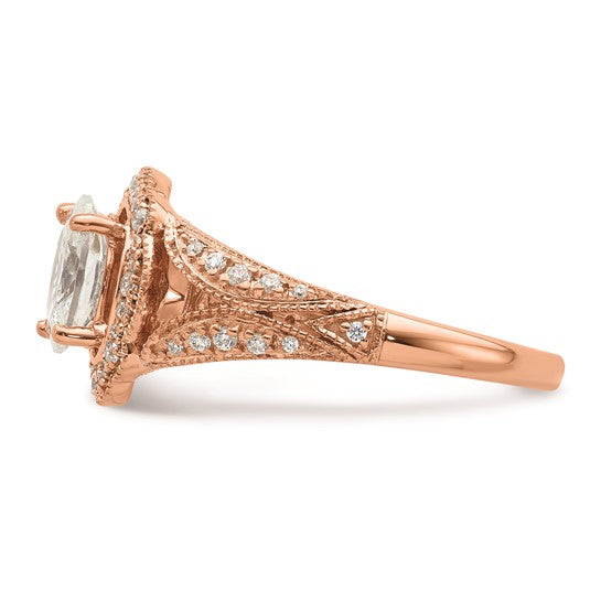 14k Rose Gold Vintage Halo (Holds 1 carat (8.0x6.1mm) Oval Center) 1/3 carat Diamond Semi-Mount Engagement Ring