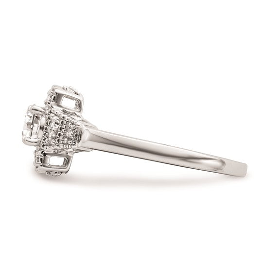 14k White Gold Art Deco (Holds 1/3 carat (4.5mm) Round Center) 1/6 carat Diamond Semi-mount Engagement Ring