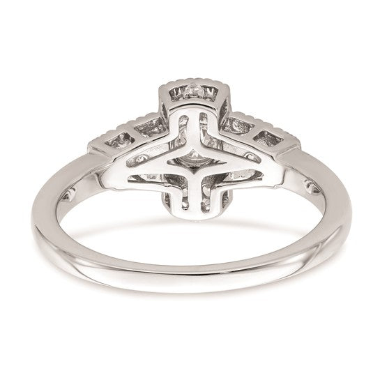 14k White Gold Art Deco (Holds 1/3 carat (4.5mm) Round Center) 1/6 carat Diamond Semi-mount Engagement Ring