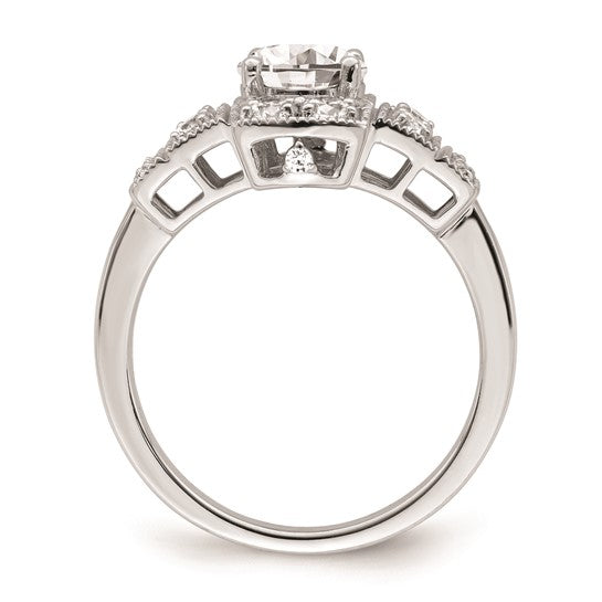 14k White Gold Art Deco (Holds 5/8 carat (5.6mm) Round Center) 1/3 carat Diamond Semi-mount Engagement Ring