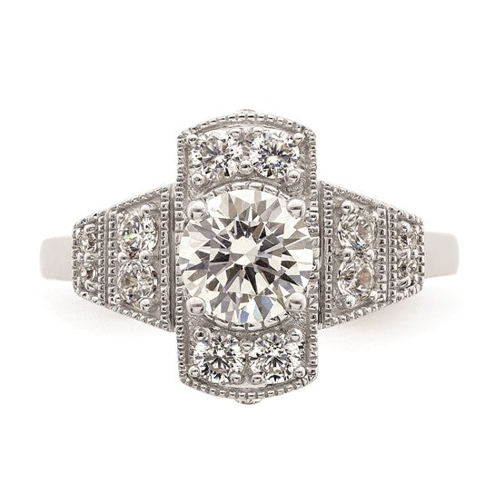 14k White Gold Art Deco (Holds 5/8 carat (5.6mm) Round Center) 1/3 carat Diamond Semi-mount Engagement Ring