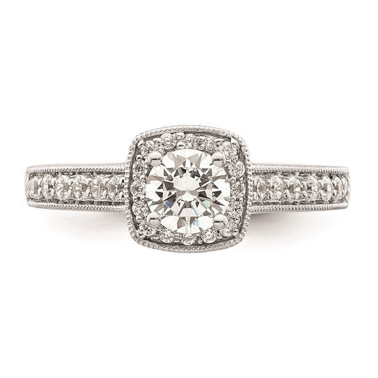 14K White Gold Halo Plus (Holds 1/2 carat (5.2mm) Round Center) 3/8 carat Diamond Semi-mount Engagement Ring