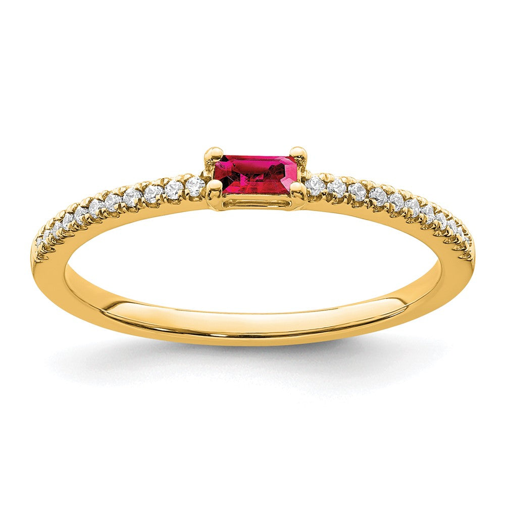 14k Yellow Gold Polished Ruby and Diamond Ring