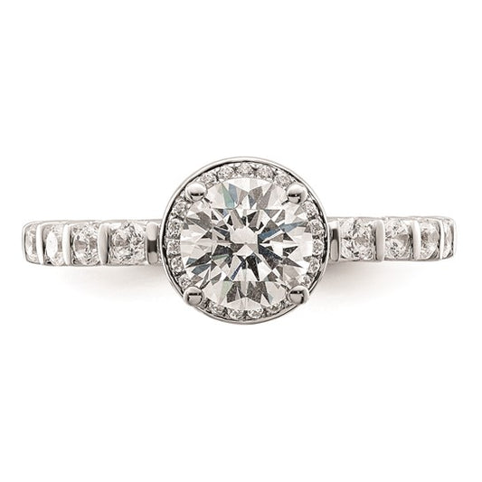 14K White Gold Halo Plus (Holds 1 carat (6.5mm) Round Center) 1/2 carat Diamond Semi-mount Engagement Ring