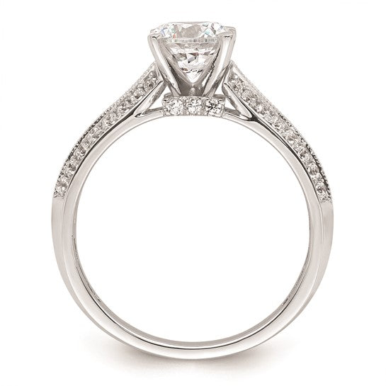 14k White Gold (Holds 1 carat (6.5mm) Round Center) 1/3 carat Diamond Semi-Mount Engagement Ring