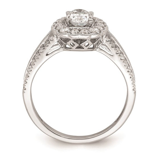 14K White Gold Vintage Halo (Holds 1/2 carat (5.2mm) Oval Center) 1/2 carat Diamond Semi-mount Engagement Ring