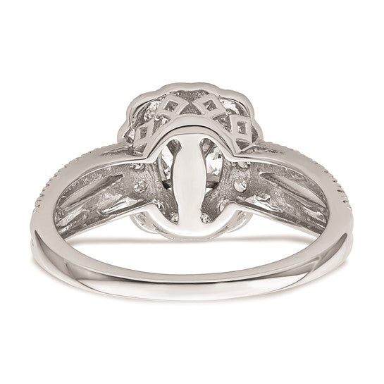 14K White Gold Vintage Halo (Holds 1/2 carat (5.2mm) Oval Center) 1/2 carat Diamond Semi-mount Engagement Ring