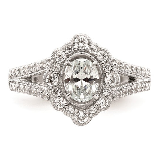14K White Gold Vintage Halo (Holds 1/2 carat (5.2mm) Oval Center) 1/2 carat Diamond Semi-mount Engagement Ring
