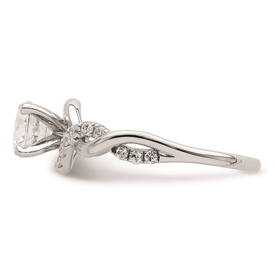 14k White Gold Twist (Holds 5/8 carat (5.8mm) Round Center) 1/4 carat Diamond Semi-mount Engagement Ring