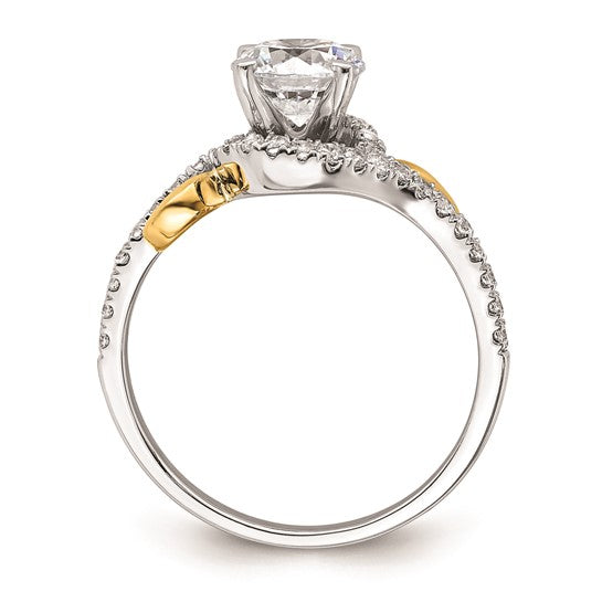 14k Two-tone By-Pass (Holds 1 carat (6.5mm) Round Center) 1/3 carat Diamond Semi-mount Engagement Ring