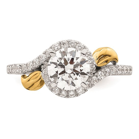 14k Two-tone By-Pass (Holds 1 carat (6.5mm) Round Center) 1/3 carat Diamond Semi-mount Engagement Ring