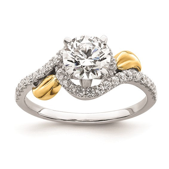 14k Two-tone By-Pass (Holds 1 carat (6.5mm) Round Center) 1/3 carat Diamond Semi-mount Engagement Ring