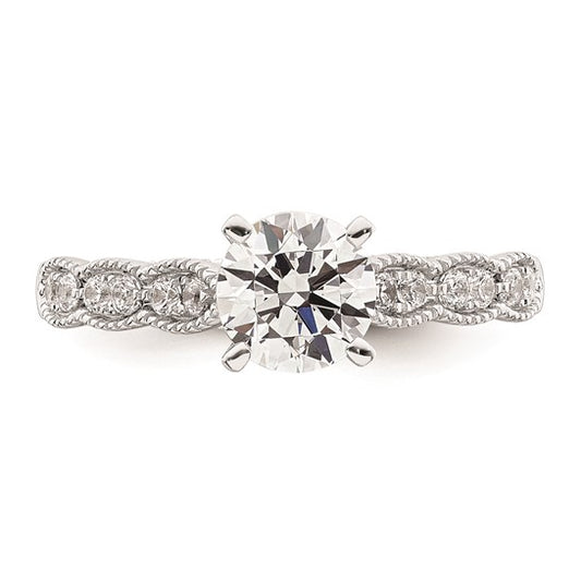 14K White Gold (Holds 1 carat (6.5mm) Round Center) 1/4 carat Diamond Semi-Mount Engagement Ring