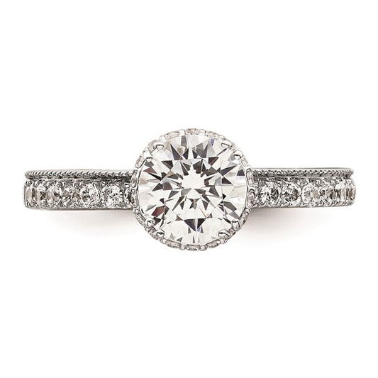 14K White Gold Vintage Halo (Holds 1 carat (6.5mm) Round Center) 1/3 carat Diamond Semi-mount Engagement Ring