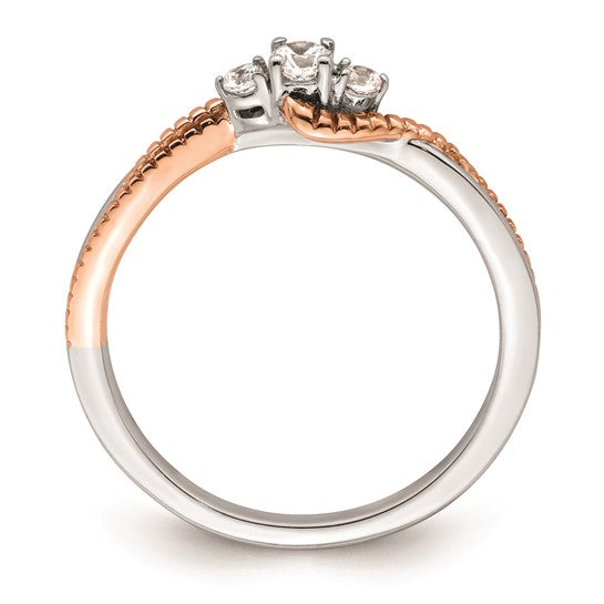 First Promise 14k White and Rose Gold 3-Stone 1/8 carat Round Diamond Complete Promise/Engagement Ring
