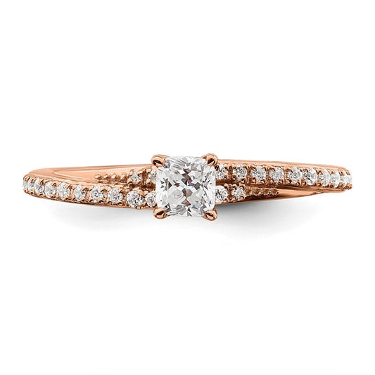14K Rose Gold By-Pass Cushion Center 1/2 carat tw. Diamond Complete Engagement Ring
