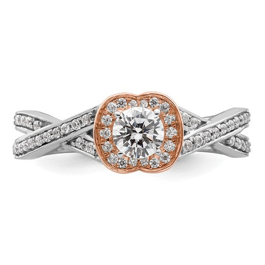 14k White and Rose Gold Halo Plus 5/8 carat Diamond Complete Engagement Ring