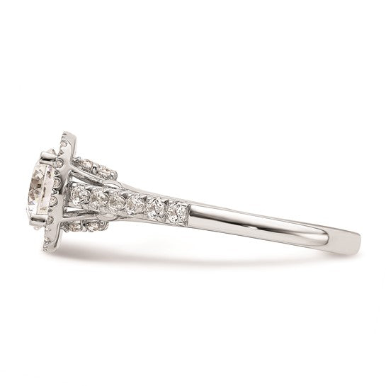 14K White Gold Halo Plus (Holds 1 carat (6.5mm) Round Center) 1/2 carat Diamond Semi-mount Engagement Ring