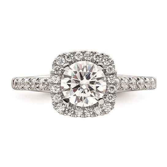 14K White Gold Halo Plus (Holds 1 carat (6.5mm) Round Center) 1/2 carat Diamond Semi-mount Engagement Ring
