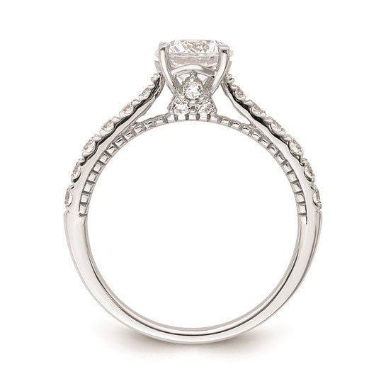 14K White Gold (Holds 1 carat (6.5mm) Round Center) 1/2 carat Diamond Semi-Mount Engagement Ring
