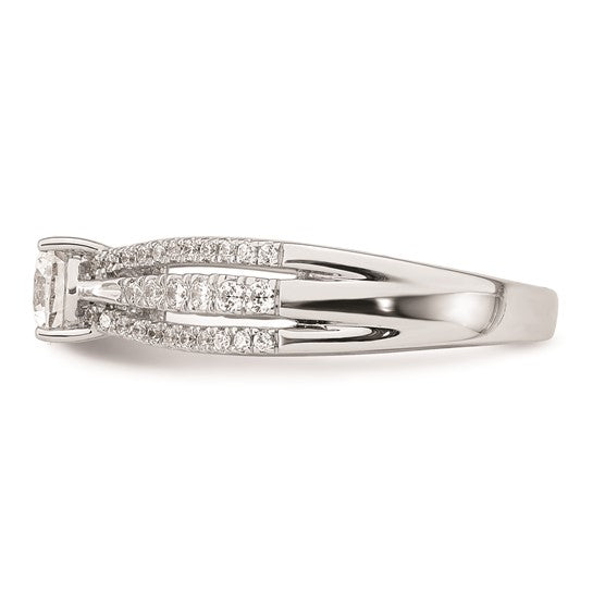 14k White Gold 3-Row (Holds 1/2 carat (5.2mm) Round Center) 1/3 carat Diamond Semi-Mount Engagement Ring