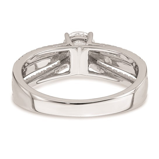 14k White Gold 3-Row (Holds 1/2 carat (5.2mm) Round Center) 1/3 carat Diamond Semi-Mount Engagement Ring