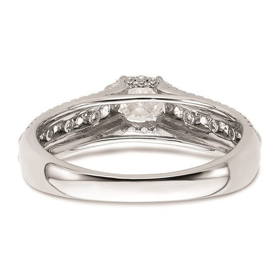 14K White Gold (Holds 1/2 carat (4.5mm) Cushion Center) 5/8 carat Prong/Channel-set Diamond Semi-Mount Engagement Ring
