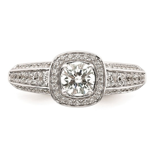 14K White Gold Halo Plus (Holds 1/2 carat (5.2mm) Round Center) 1/2 carat Diamond Semi-Mount Engagement Ring
