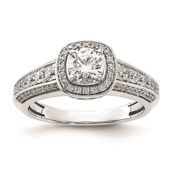 14K White Gold Halo Plus (Holds 1/2 carat (5.2mm) Round Center) 1/2 carat Diamond Semi-Mount Engagement Ring