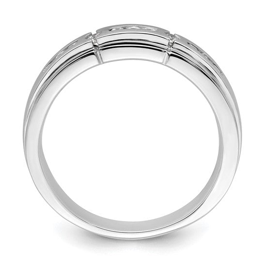 14K White Gold Satin and Polished 1/4 carat Diamond Complete Men's Ring