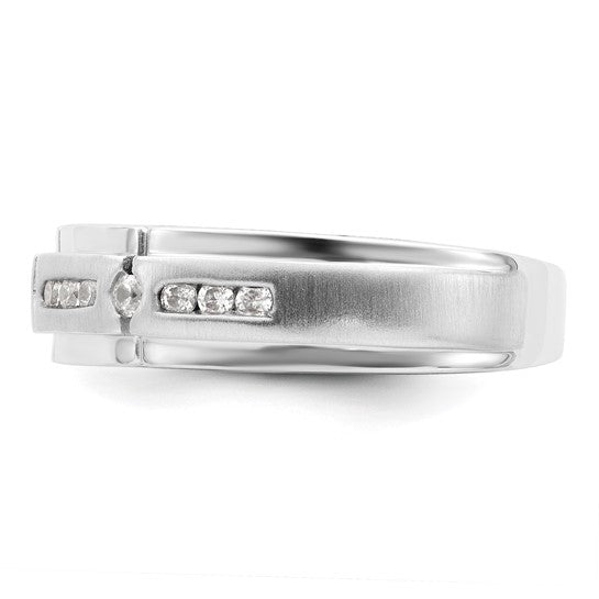 14K White Gold Satin and Polished 1/4 carat Diamond Complete Men's Ring