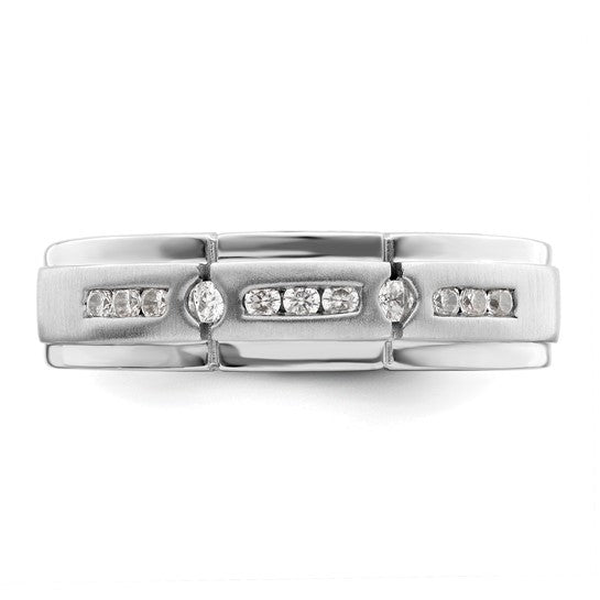 14K White Gold Satin and Polished 1/4 carat Diamond Complete Men's Ring