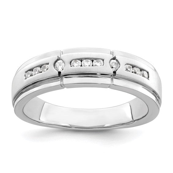 14K White Gold Satin and Polished 1/4 carat Diamond Complete Men's Ring