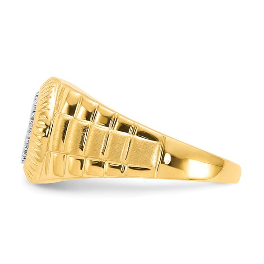 10K Gold White Rhodium Polished and Brushed Diamond Ring