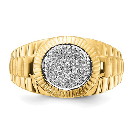 10K Gold White Rhodium Polished and Brushed Diamond Ring