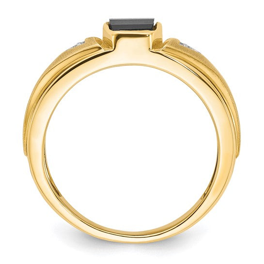 10K Polished and Brushed 1-8x5 Onyx and Diamond Ring