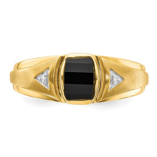 10K Polished and Brushed 1-8x5 Onyx and Diamond Ring