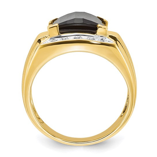 10K Polished and Brushed 1-10.5X8.2 Onyx and Diamond Ring